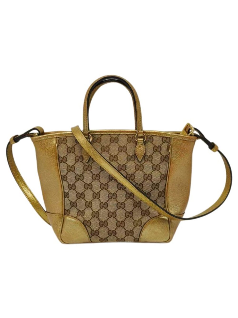 Gucci Bree Tote Bag GG Canvas Gold Leather Trim Crossbody Shoulder Bag
